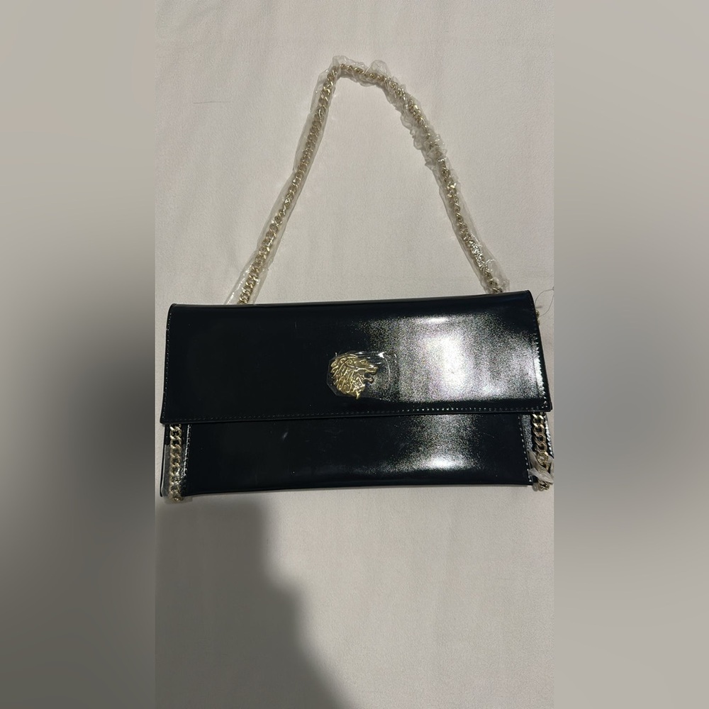 Bruno Magli Black Clutch with Gold Lion Detail